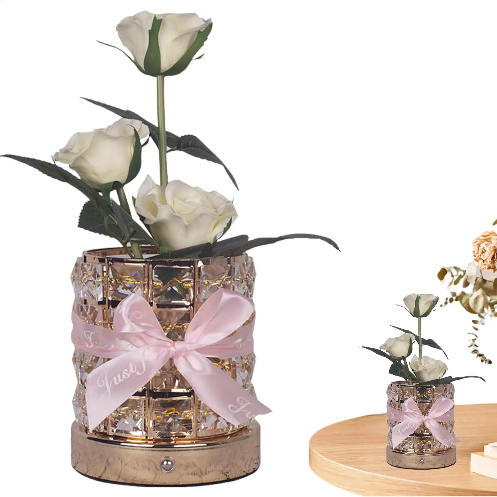 

Rose Light Crystal Night Lamp 3-Color Dimmable Rose Flower Romantic Decoration for Living Room Bedroom Nightstand Centerpiece