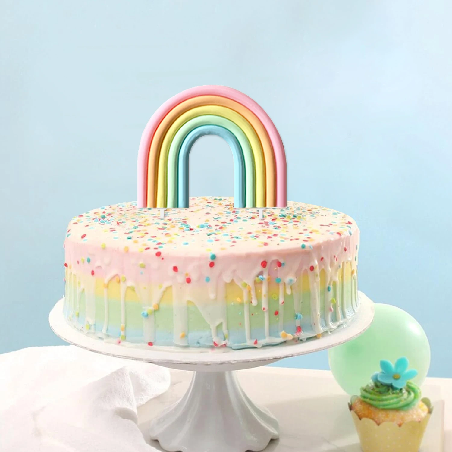 Regenbogen-Kuchendekorationen – bunter Regenbogen-Cupcake-Topper, personalisierter Tortenaufsatz für alles Gute zum Geburtstag – Detail 17