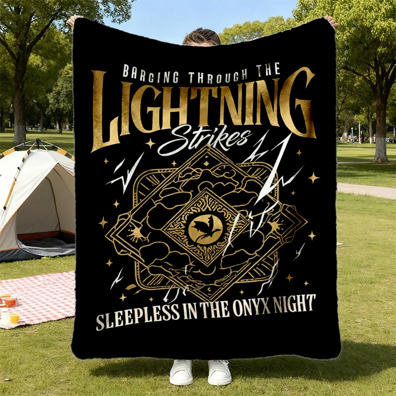 Fourth Wing Inspired Flannel Blanket, Onyx Storm Dancing Through The Lightning Strikes Flannel Throw