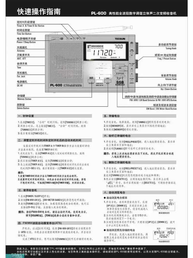Tecsun PL600 Full Band Shortwave Stereo Portable 2 Times Frequency Conversion Radio