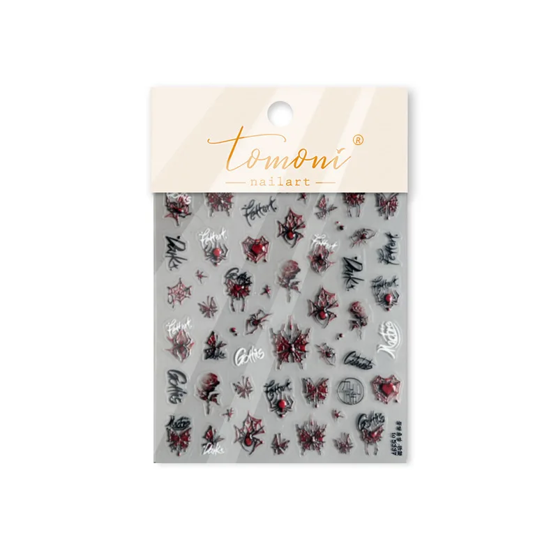 5D en relieve sangre oscura mariposa roja telaraña gótica Iglesia Castillo Nail Art pegatinas calcomanías manicura Halloween encantos