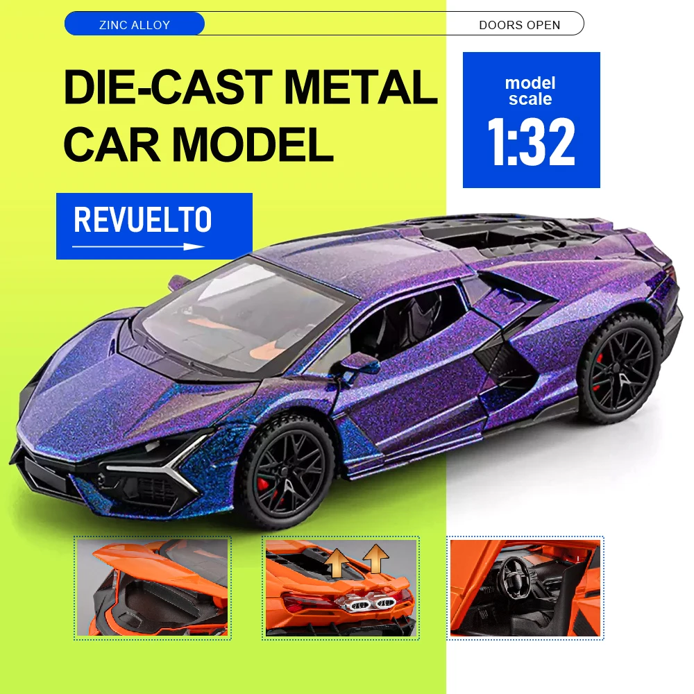 

1:32 Lambor Revuelto Apollo EVO Alloy Models Cars Diecast Toys Miniature Sports Car Doors Opened Vehicles Model Home Decor