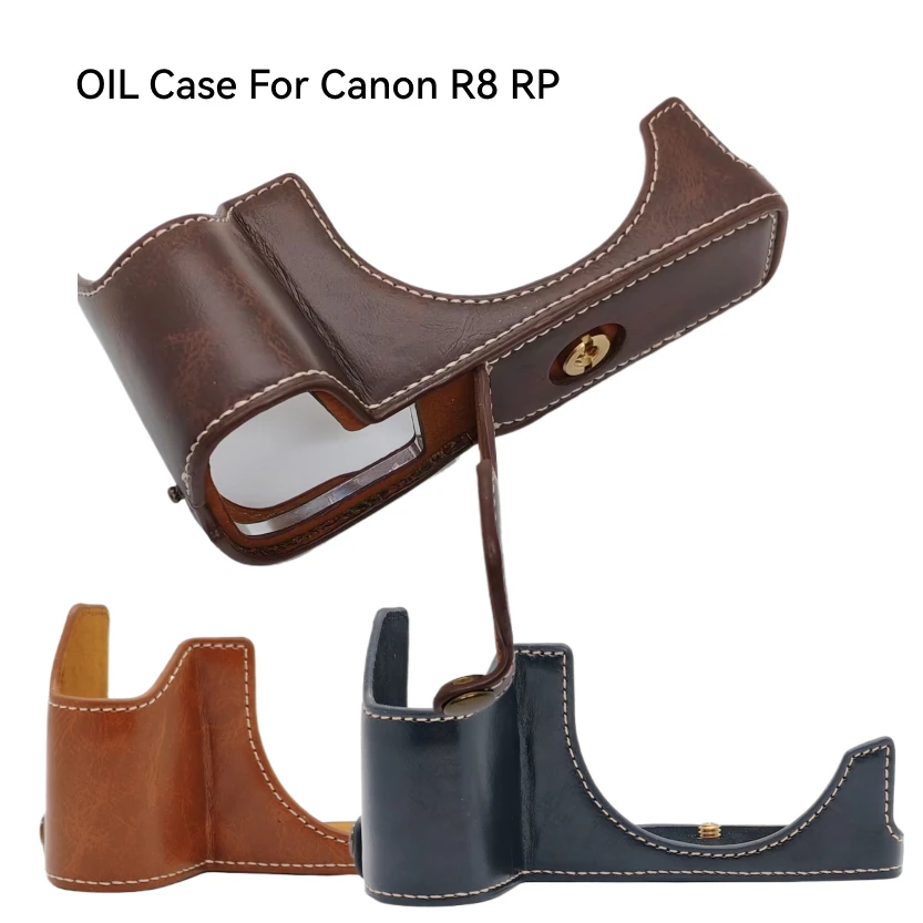 Oil Pattern PU Leather Camera Half Body Bottom Case for Canon EOS R8 RP Bottom Openning Base Cover