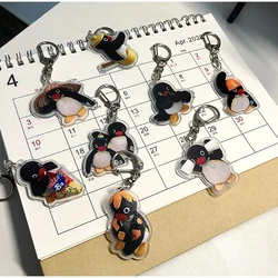 Cute Cartoon Penguin Key Chain Micro Anime Animal Bag Pendant For Girls Women Gift Acrylic Meme Decoration Jewelry Accessories