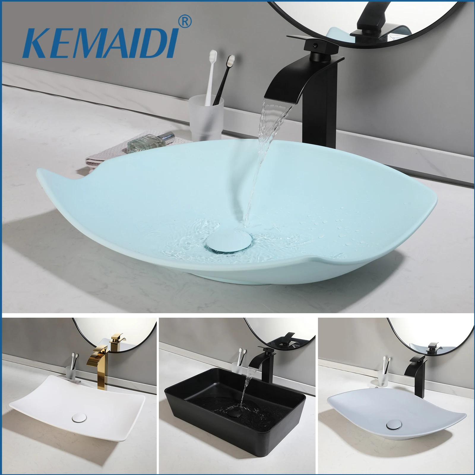 KEMAIDI Bathroom Vessel Sink Large Vessel Sink Bowl With Faucet Above Counter Top Oval Bowl Sinks For Outside,Hotel ,Commercial