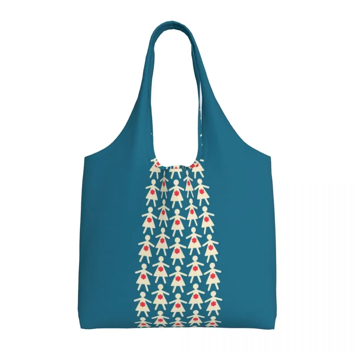 Recycling Flower Dress Girl Blue Shopping Bag Women Shoulder Canvas Tote Bag Washable Groceries Shopper Bags Handbags