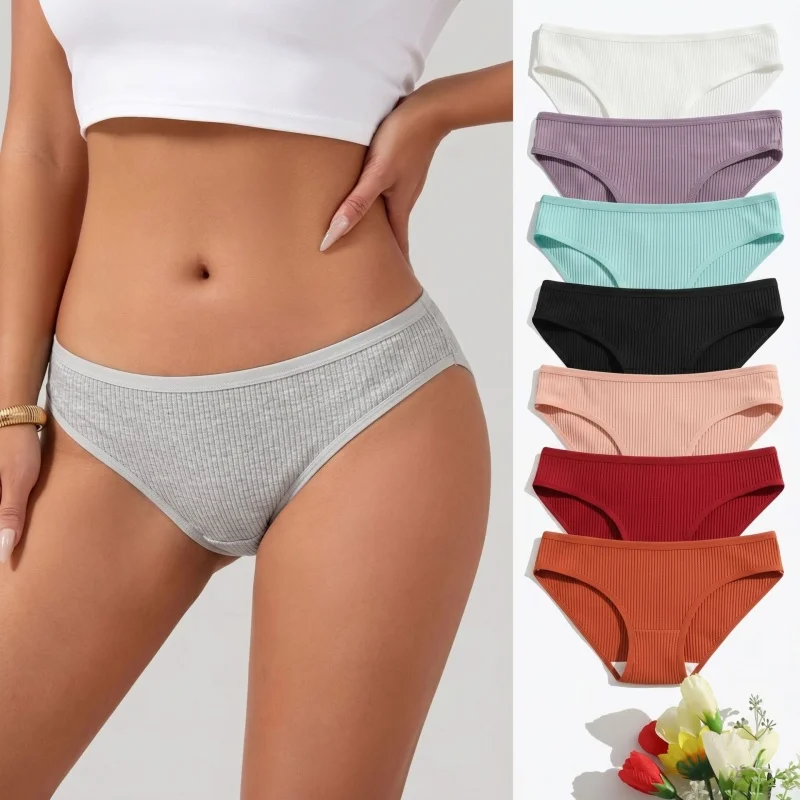 10Pcs/Set Women Cotton Briefs Breathable Panties Low Waist Briefs Sports Solid Soft Skin-Friendly Underwear Daily Wear S-XXL