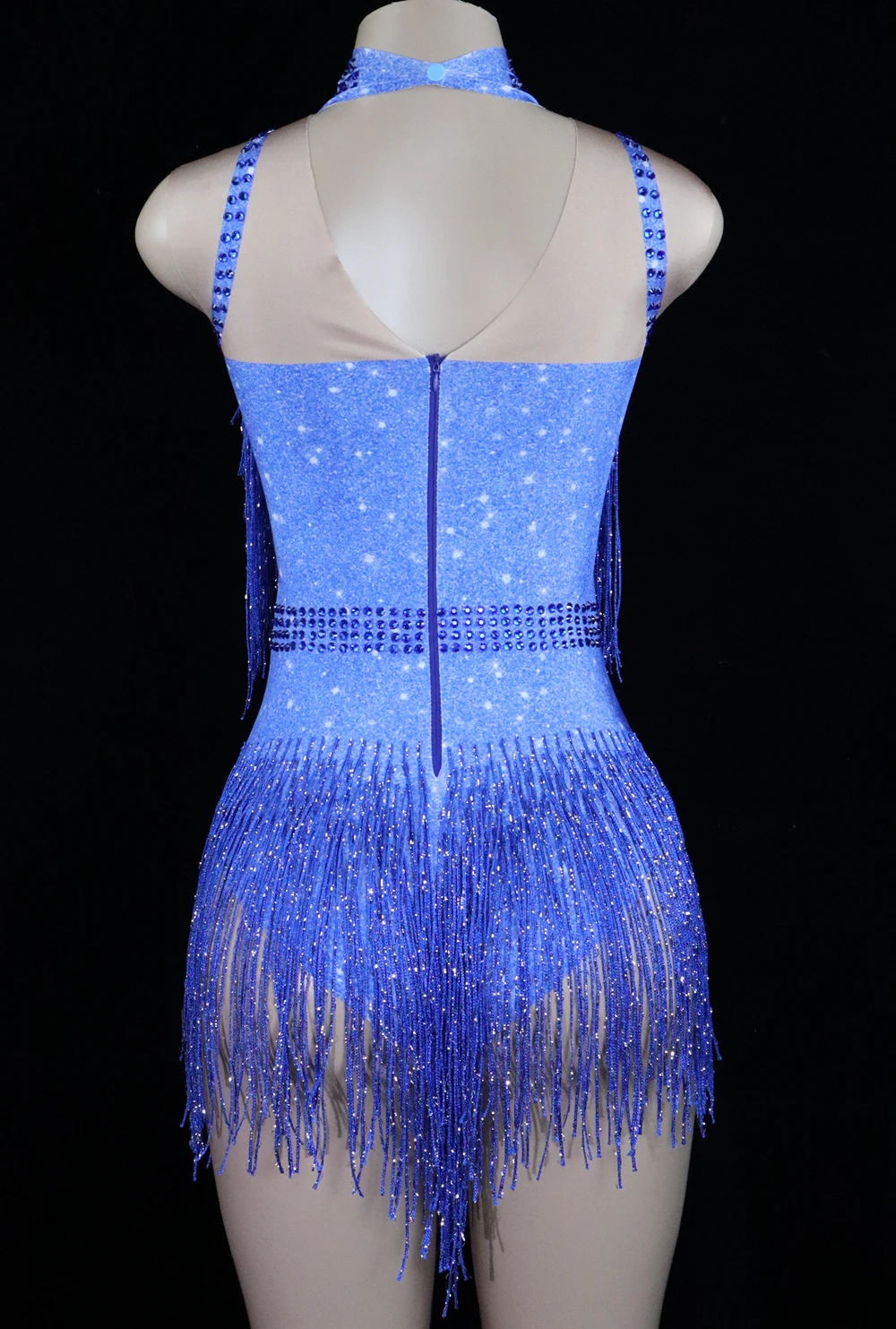 Leotard elástico com strass brilhantes e franjas, traje de dança, show de desempenho, traje do palco, bodysuit, roupa de festa, roupa dançarina cantora