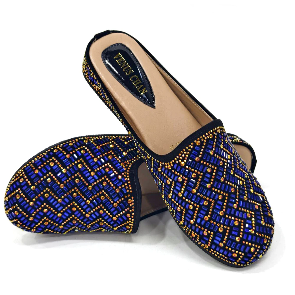 

2024 Newest Italian Fashion Casual Flat Slippers Hollowed Out With Diamonds Women's Shoes African Party Outdoor Shoes