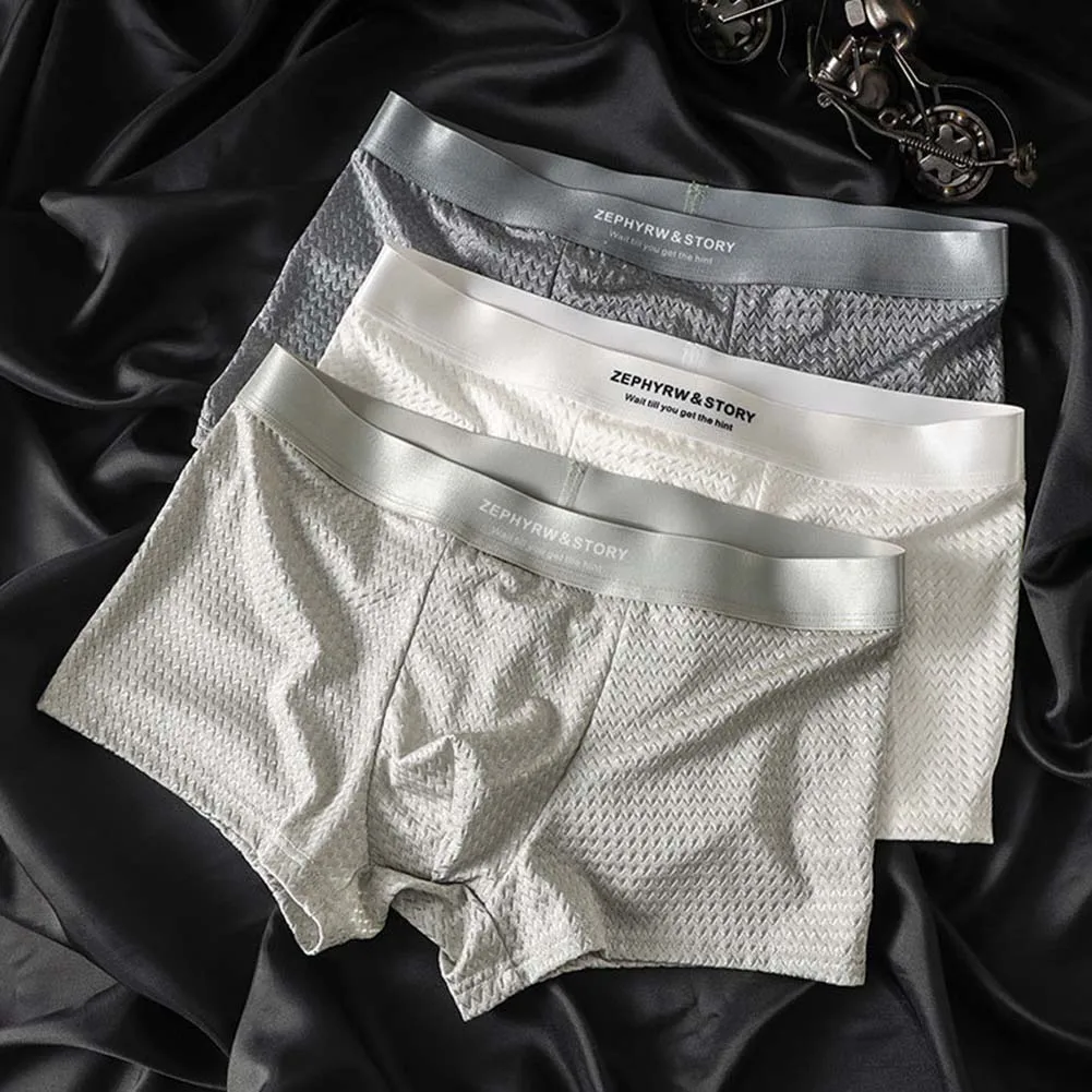 

Men Twill Texture Boxer Shorts Smooth Glossy Breathable Underwear Homewear Trunk Sexy Thin Flat Corner Panties