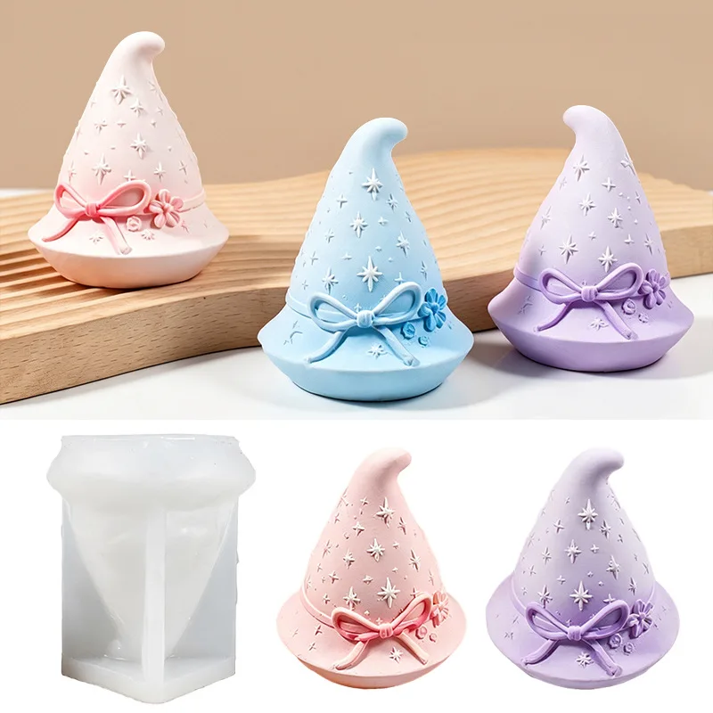 Star Bow Texture Wizard Hat Silicone Candle Mold DIY Halloween Decorative Magical Witch Hat Plaster Resin Mold Ornament Mould