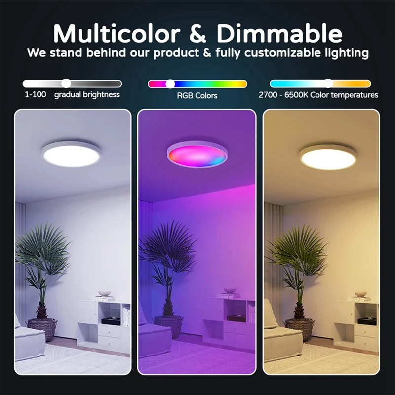 AW-Smart Ceiling Lamp Wifi Bluetooth Remote Control Rgbcw Dimming Color Ceiling Lamp Simple Three-Proof Ceiling Lamp