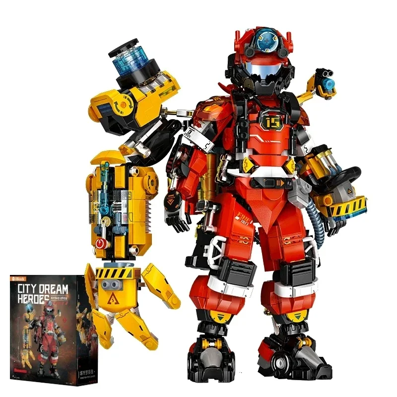 

Firefighter Mech Boundary-breaking Rescue Assembled Building Blocks Puzzle Toy Model Desktop Ornaments Tide Play Gift