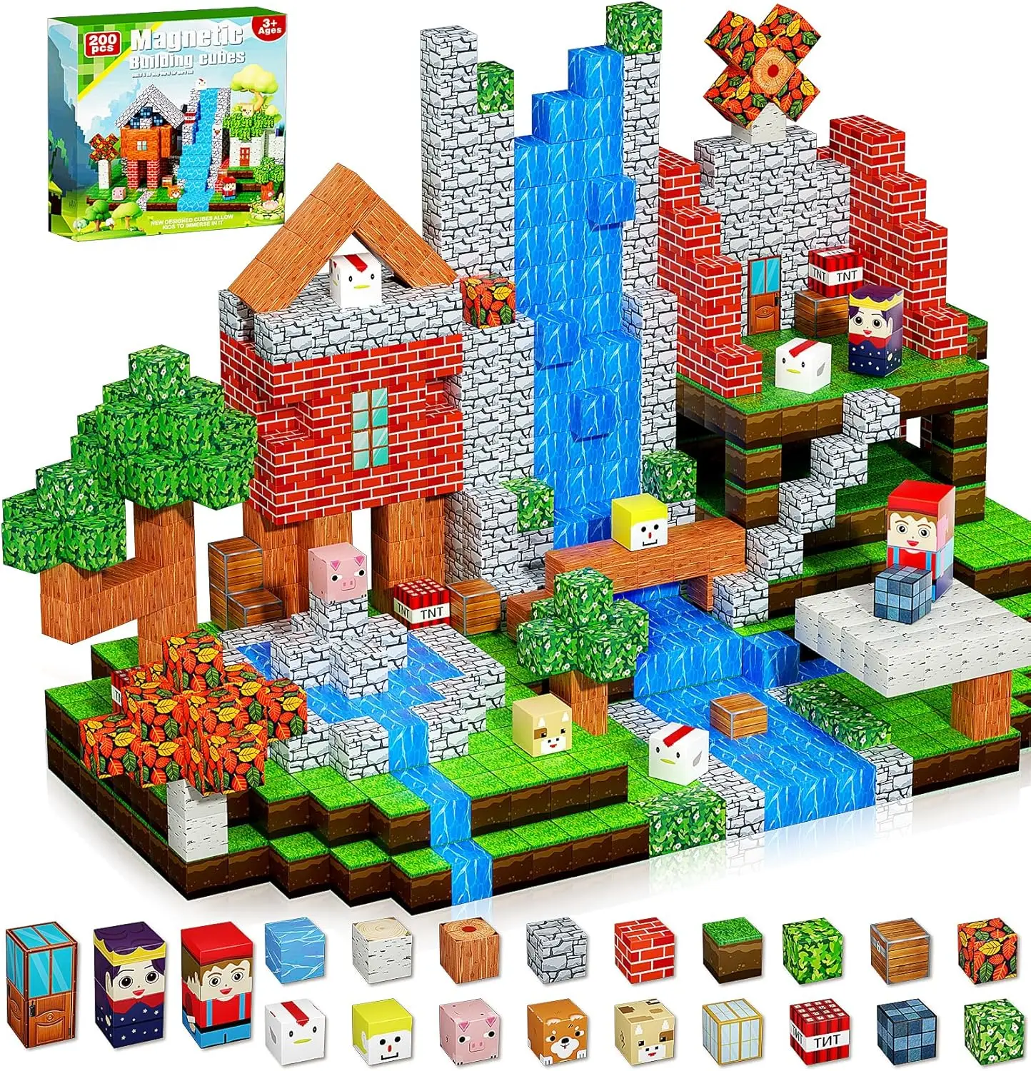 

200PCS Magnetic Building Blocks, STEM Montessori Toys for Kids Ages 3-10, Sensory Stacking Gifts