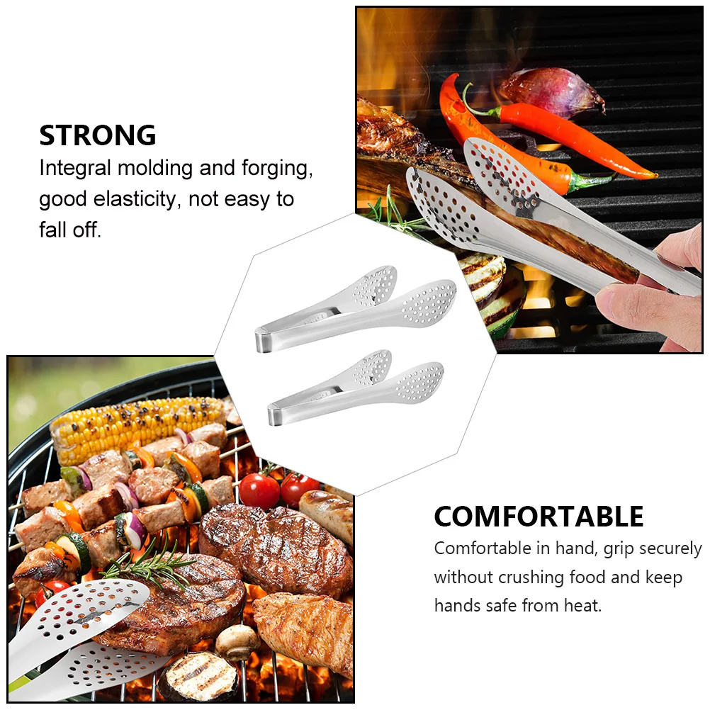 

4Pcs Stainless Steel BBQ Tongs Integral Molding Good Elasticity Kitchen Accessories For Home Restaurant Breakfast Feast