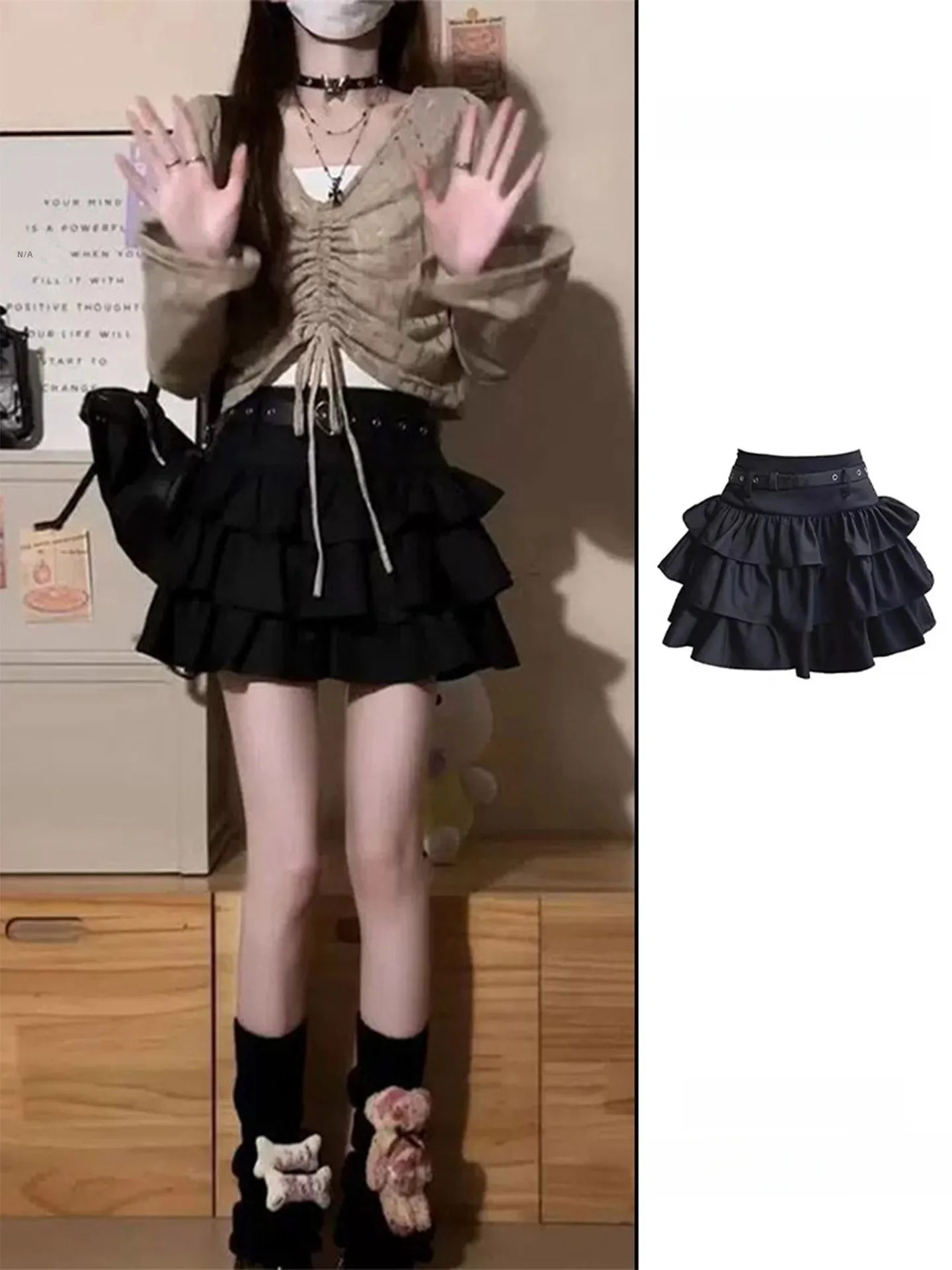 Summer 2026 Black Sweet Puffy Cake Skirt Y2K Sexy Ballet A-Line High Waist  Skirt Versatile Korean Style Girls Casual Sho...