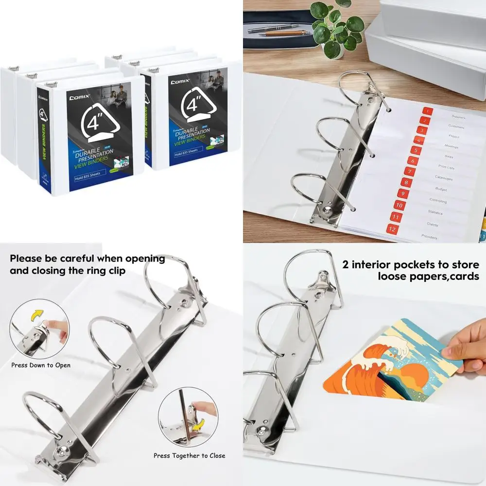 

3 Inch D-Ring Binders, Holds 835 Sheets, 6 Pack, White, US Letter Size Paper, Durable Binders for Office Use
