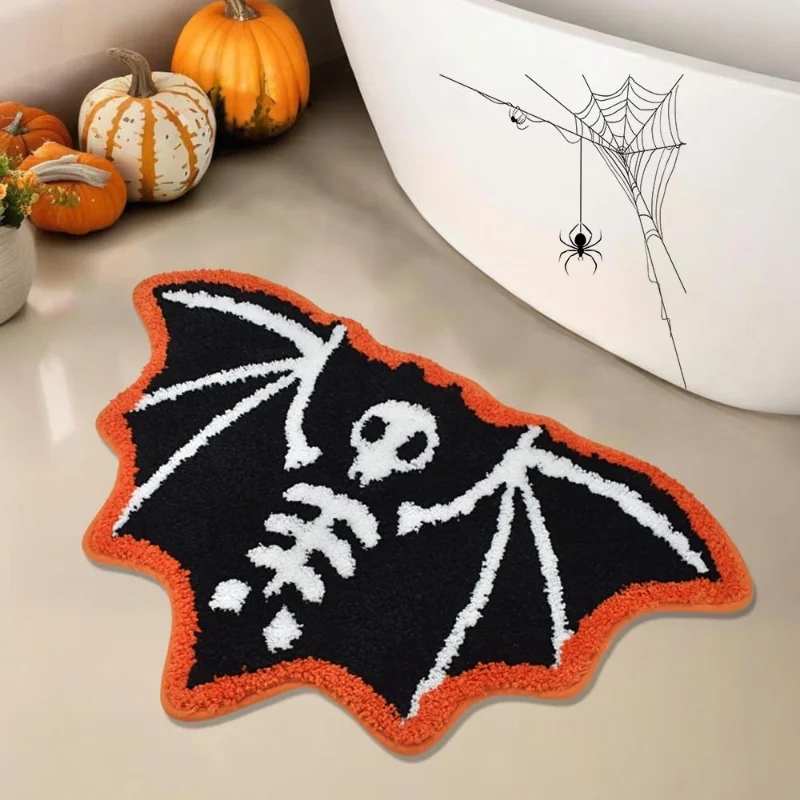 VIKAMA Halloween Bat Bathroom Carpet Gothic Spirit Halloween Decorative Carpet Soft Living Room and Bedroom Floor Mat