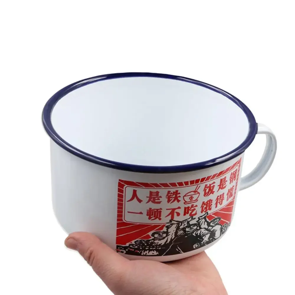 Household 1300ml Enamel Instant Noodle Bowl Handle with Lid Ramen Bowl Large Size Thickened Lunch Box Gift