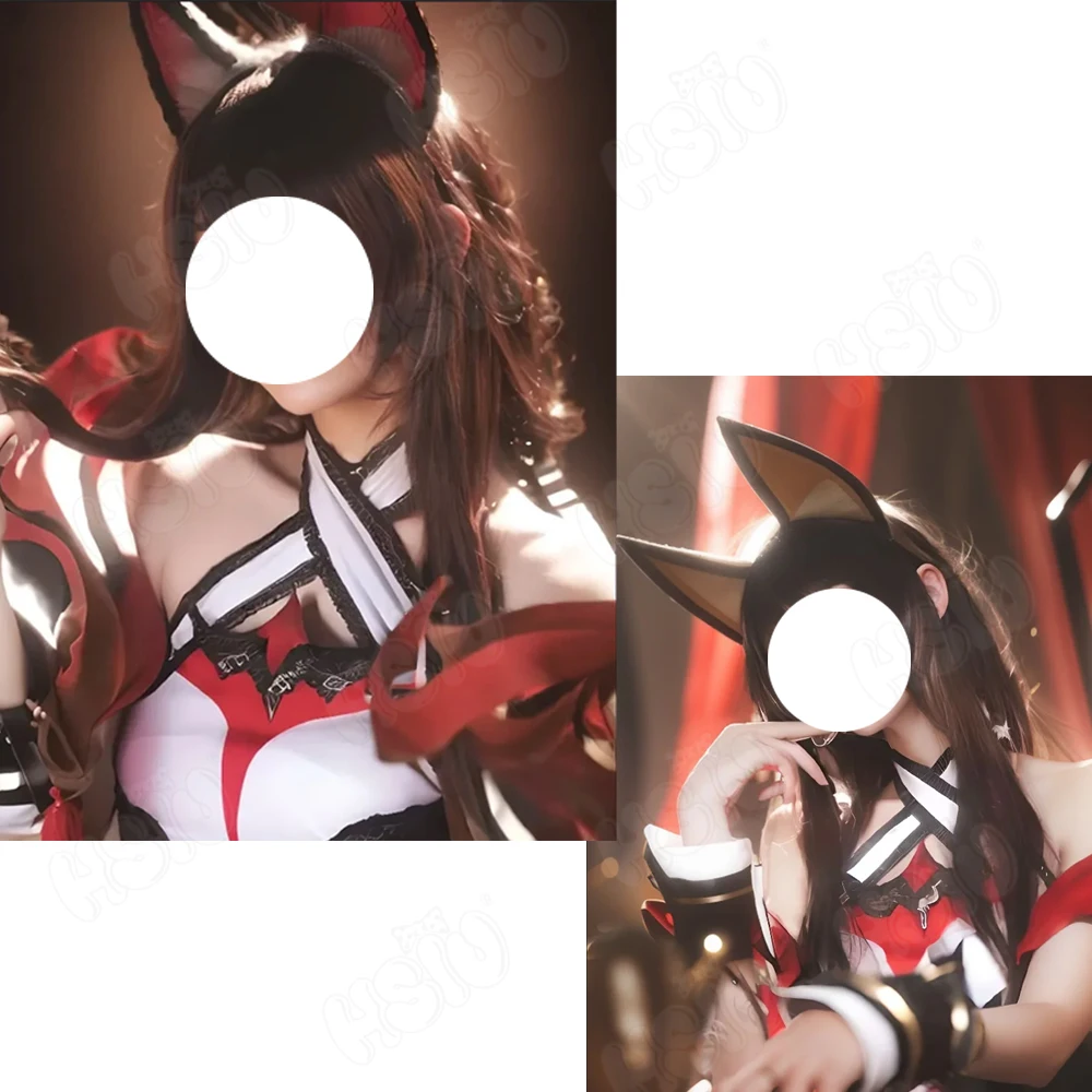 Parrucca cosplay Ahri Parrucca sintetica in fibra「HSIU」parrucca lunga marrone scuro Parrucca cosplay Fox a nove code Gioco League of Legends Parrucca cosplay