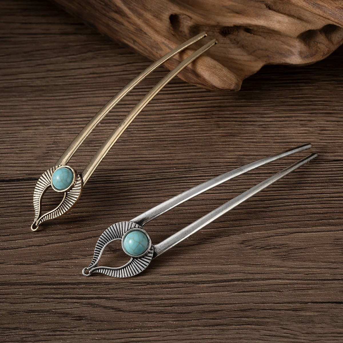 Egypt Turquoise U Shape Hair Fork Hairpin for Women Metal Hair Sticks Shell Enamel Hair Stick Headwear Hair  Accessories Jewelry