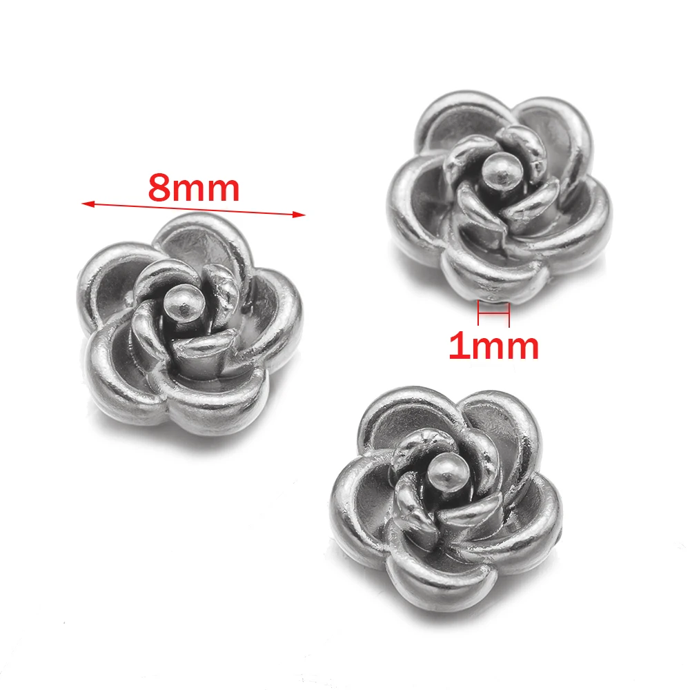 Stainless Steel Gold Rose Spacer Beads, 10pcs