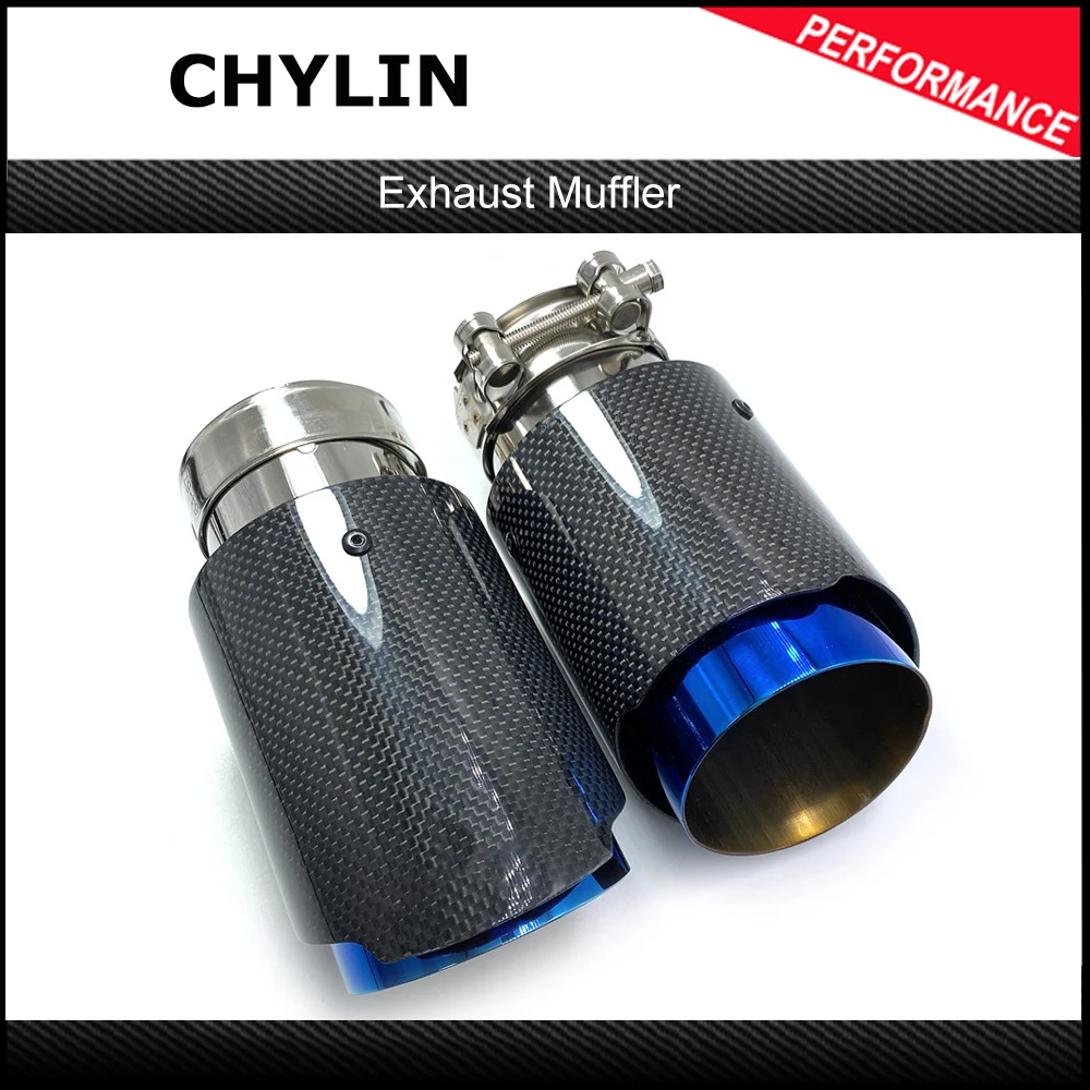 

1Pcs Single Car Exhaust tip Blue Pipe Glossy Plain Carbon Muffler Pipe For BMW Benz Audi Porsche CX-4 E71 E46 E60 E90