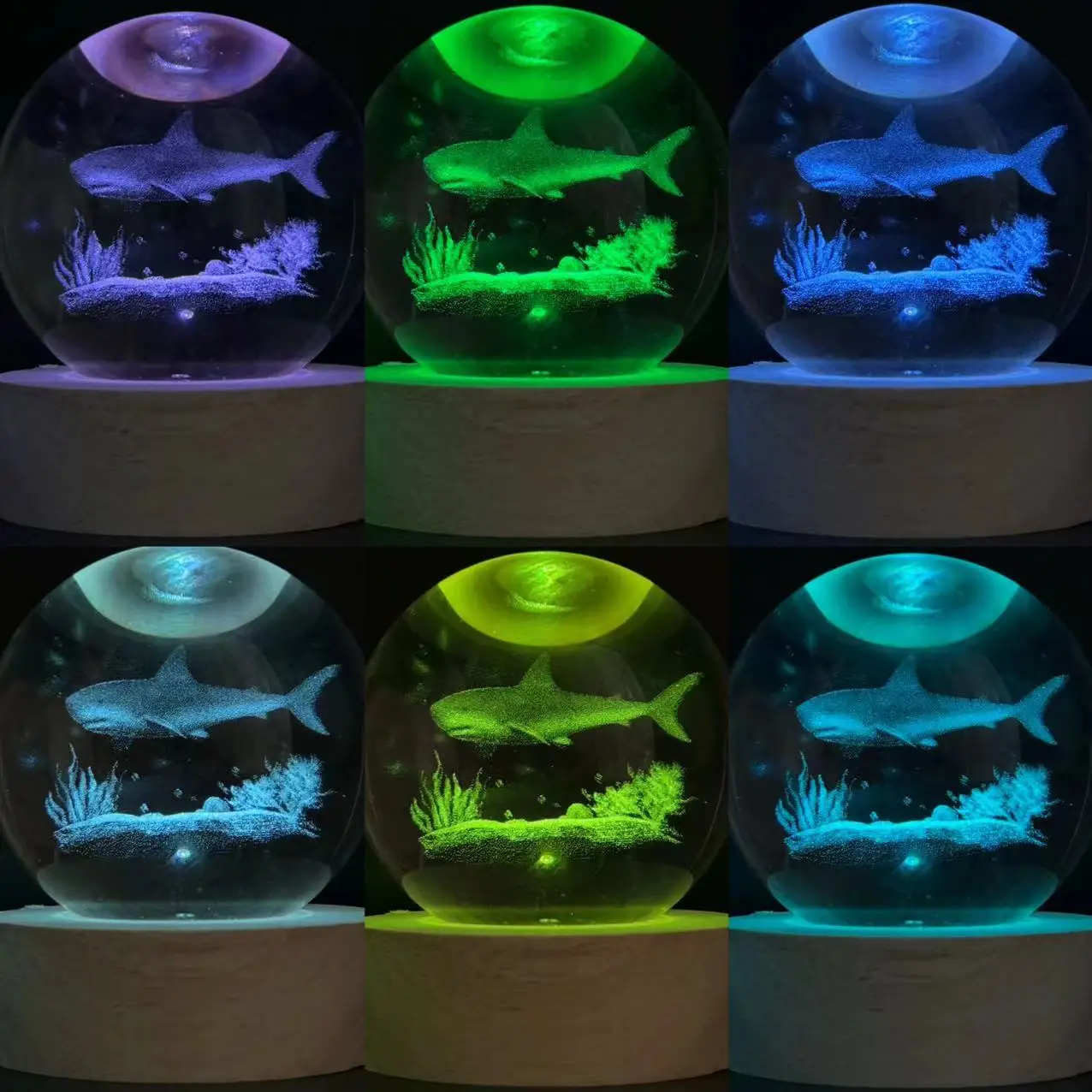 1pc 3D Ocean Shark Crystal Ball Color Laser carved nightlight, holiday gifts, for friends, colleagues, wife, parents, Christmas,