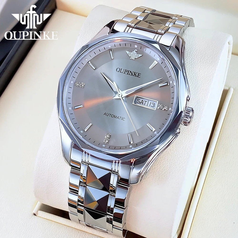 

OUPINKE Men's Watches Tungsten Steel Top Brand Original Automatic Mechanical Wristwatch Luxury Fashion Waterproof Date Week New