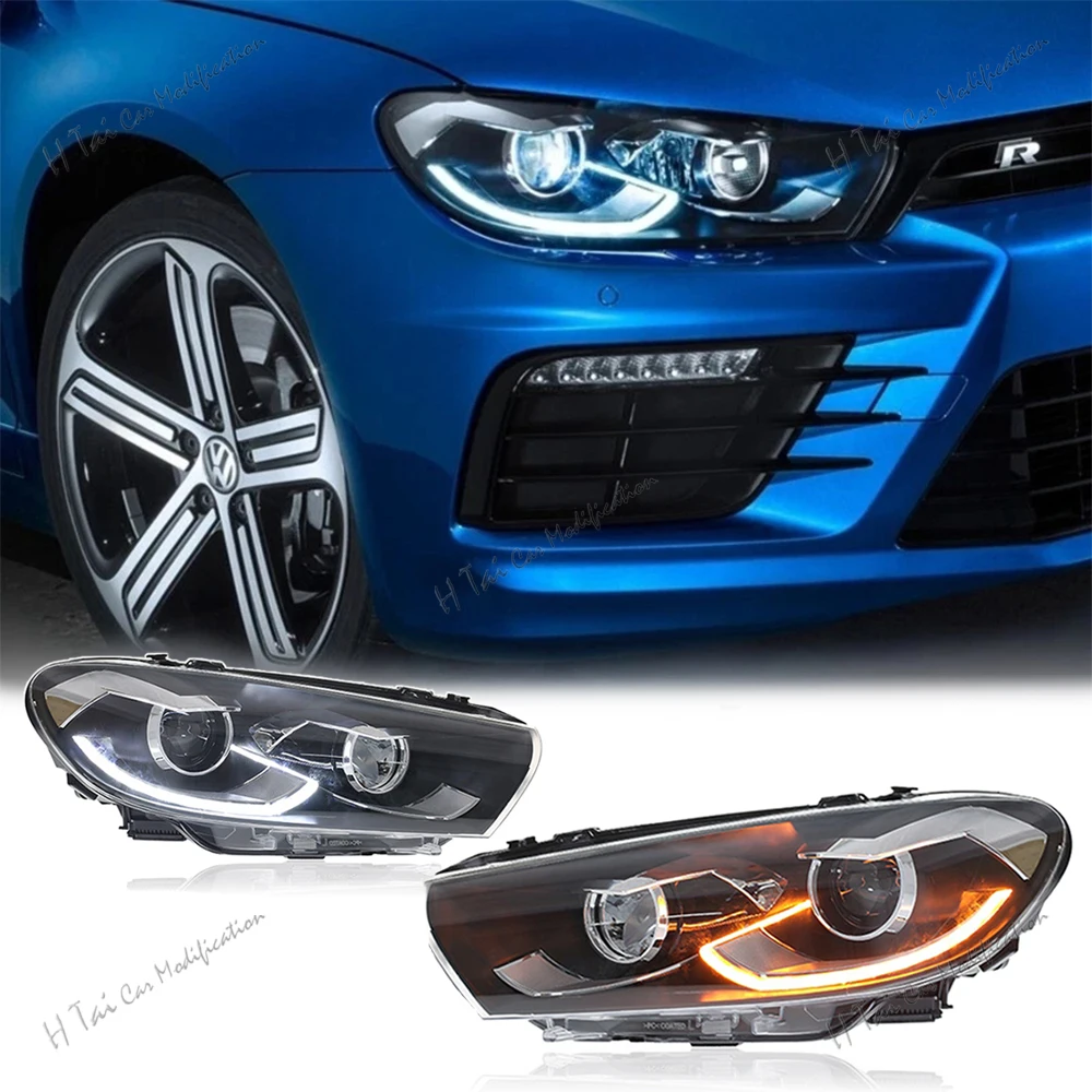 

Пара фар в сборе для VW Volkswagen Scirocco 2009-2015, фары дневных ходовых огней, дальний свет, ближний свет, светодиодные фары