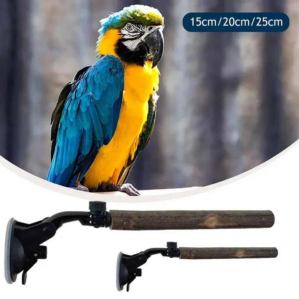 Wood Parrot Perch Prevent Slip Interactive Bird Window Perch Stand With Suction Cups For Small Medium Bird