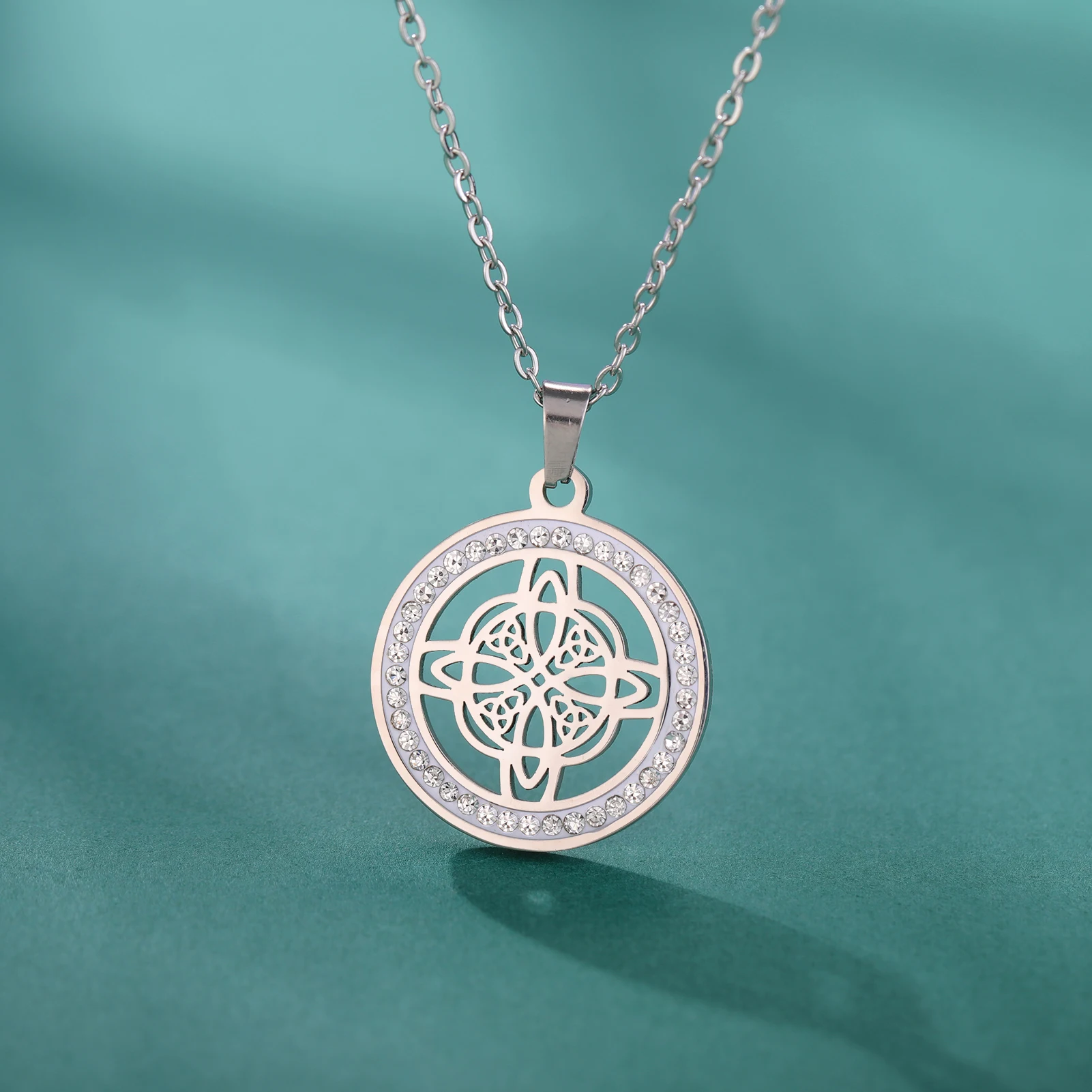 Skyrim Hexerei Hexen knoten Halskette Edelstahl klar Zirkon runde Anhänger Halsketten Amulett Wicca Schmuck Geburtstags geschenk – Detail 18