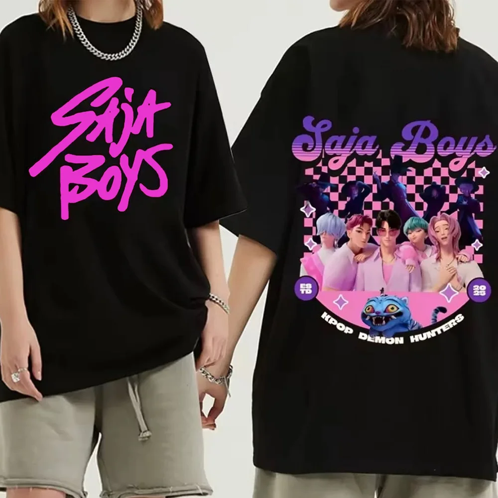 

2025 Summer KPop Demon Hunters Saja Boys T-shirt Harajuku O-neck Casual Shirt Gift Oversize Clothing Cotton Short Sleeve Top Tee