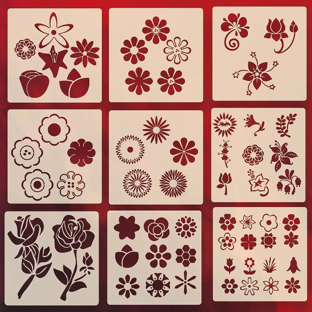 

7Pcs Flowers Painting Stencils Durable Washable Reusable Pet Material for Kids Creativity and Hands-on Ability Projects
