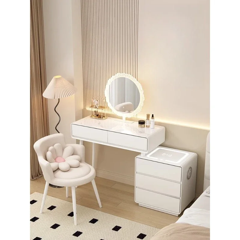 

Cream wind dresser solid wood light luxury intelligent modern simple small makeup table master bedroom makeup table