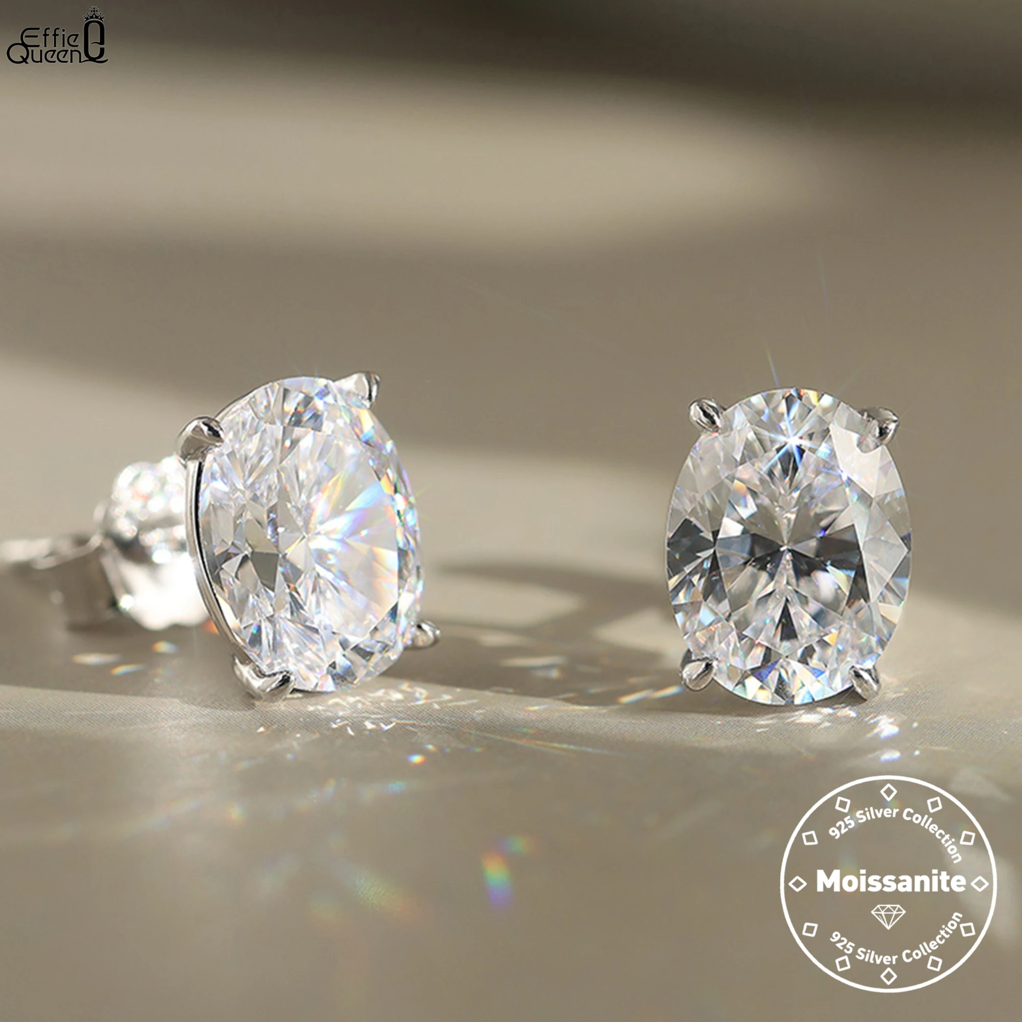 

Серьги-гвоздики Effie Queen из 100% стерлингового серебра 925 пробы 1/2/3 карата овальной формы с муассанитом и бриллиантами, идеальный подарок для свадебной вечеринки MOE02