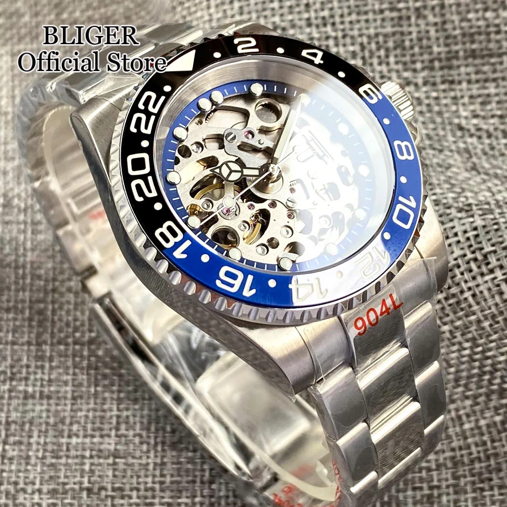 Tandorio 40mm  NH70 Automatic Movement Diving Watch For Men 20ATM Waterproof Transparent Hollow Dial Blue Chapter Ring Dial