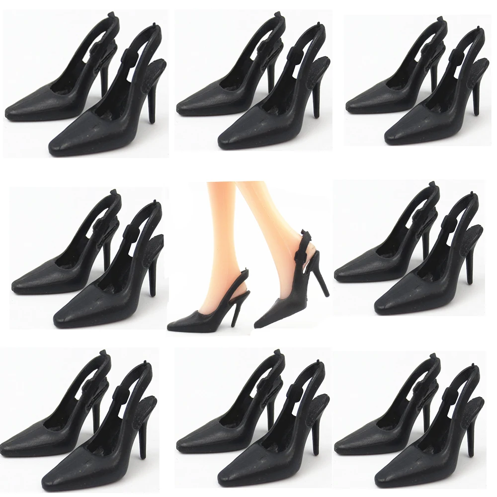 NK Official 10 Pairs Black Sandals  Fashion High Heel 11.5 Inch Doll Shoes 1/6 Doll Clothes Dress Accessories Kids Gift Toys