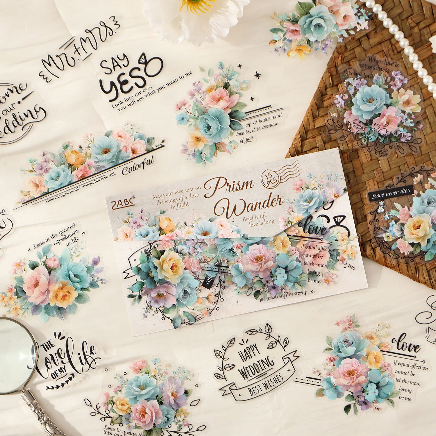 15-Piece Retro Lace Flower Stickers, Delicate Lace-Embellished Floral Designs, Self-Adhesive for Journal