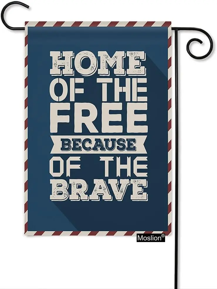 Moslion Home of The Free Because of The Brave Garden Flag 12.5x18 Inch 4Th of July Independence Day Yard Flag Burlap Banners Ver