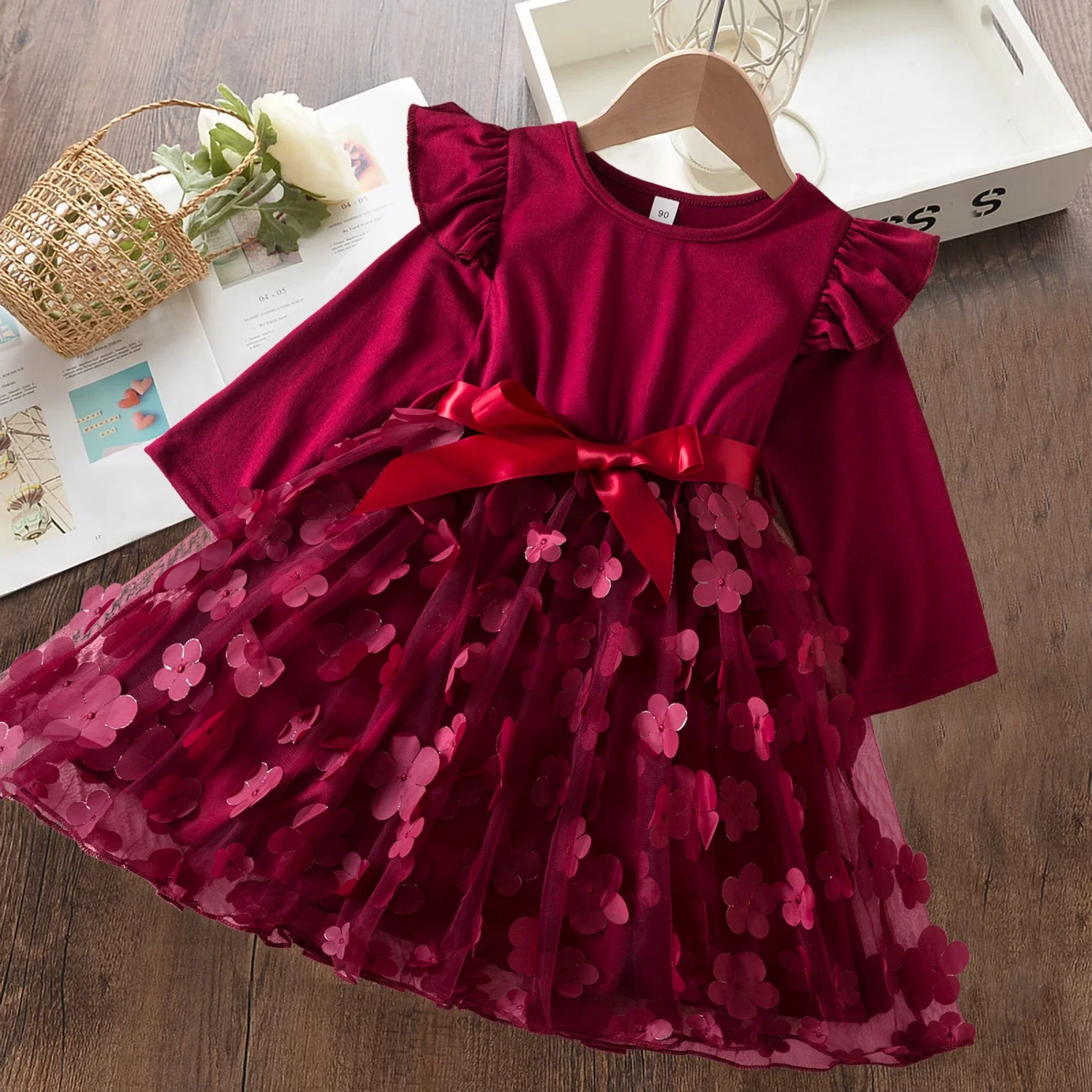 Girls Long Sleeves Dress for Floral 2024 New Autumn Dresses for Girls 2 to 6 Years Baby\'s Birthday Princess Wedding Party Dress