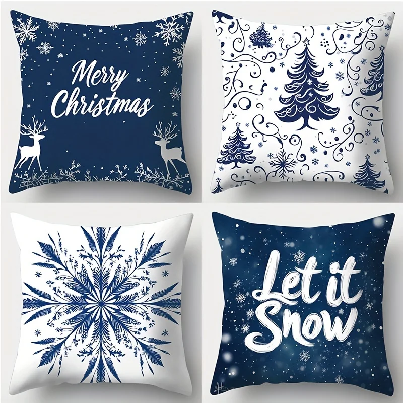 Christmas Throw Pillows Set of 4 Christmas Throw Pillow Covers 18X18INCH Contemporary Style, Hand Washable