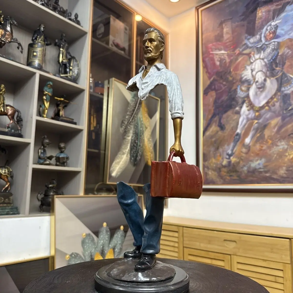 Pure copper traveler figure bronze statue ornament home gift ornament