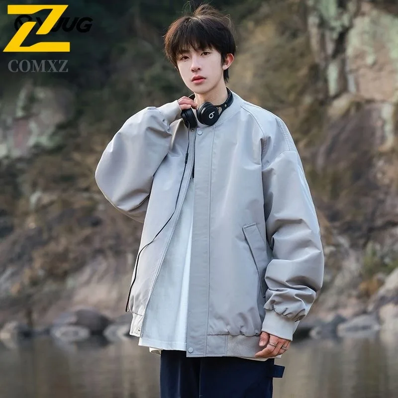 

COMXZ Baseball Collar Men Jacket Premium Outdoor Cycling Comfortable Coats American Style Lightweight Windproof Autumn Coat