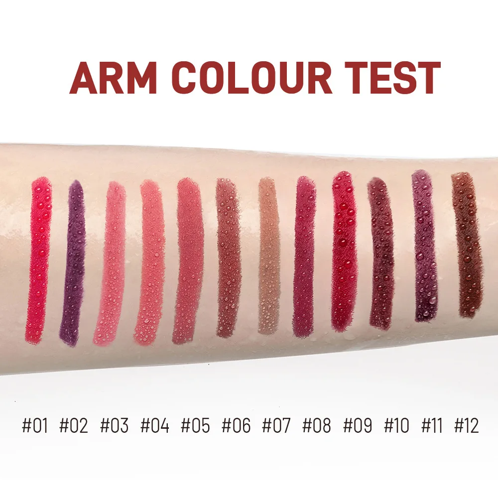 Set di matite per labbra opache da 12 colori, impermeabili, a lunga durata, con bordo agganciato estremamente fine