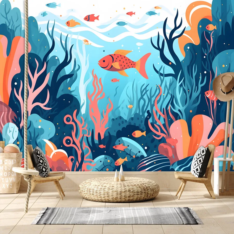 

Наклейки-обои с мультяшным рисунком (6+ видов) для гостиной, морской мир, рыбы, настенный декор, бумага для оформления дома, детской комнаты, ремонта, ТВ-зоны