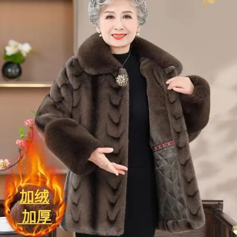 Women\'s Spring and Autumn Fashion Imitation Mink Fleece Coat Noble Mid Old Age Women\'s Autumn Casual Wool Jacket Short Fur Coat