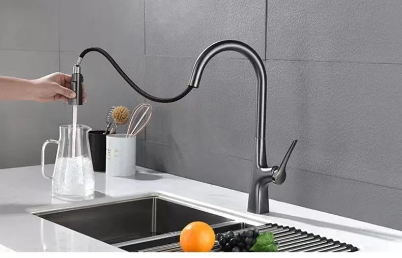 

Pull The Faucet, Kitchen Washing Plate Basin Faucet, Simple Gun Gray Black