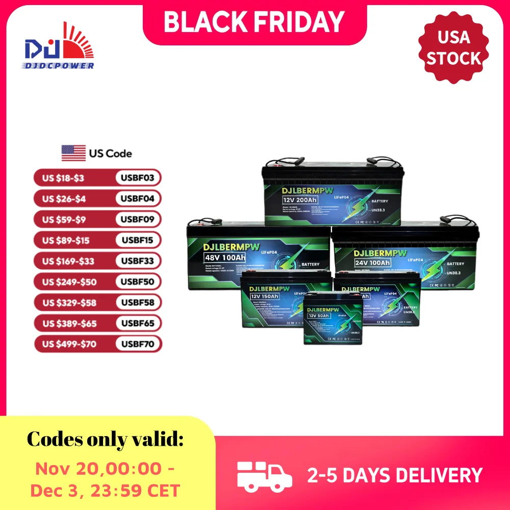 

DJLBERMPW LiFePO4 Battery Solar System Home 12-48V 50-200Ah Lithium Iron Phosphate Batteries for RV Golf Carts Trolling Motor