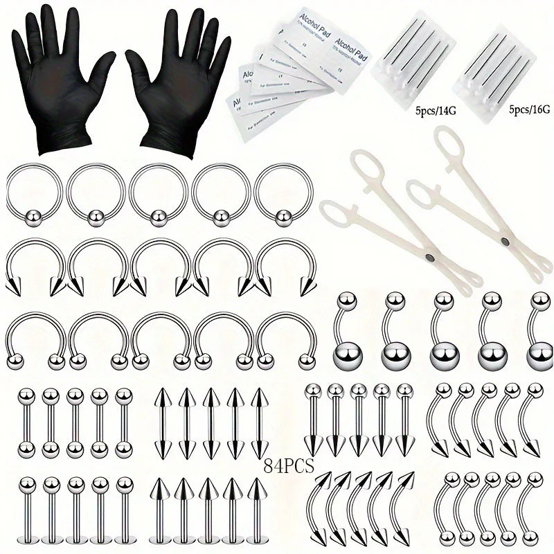 24/42/84Pcs Sterile Ear Piercing Kit, Cartilage Tragus Helix Piercing Gun No Pain Piercer Tool Machine Set Stud Jewelry